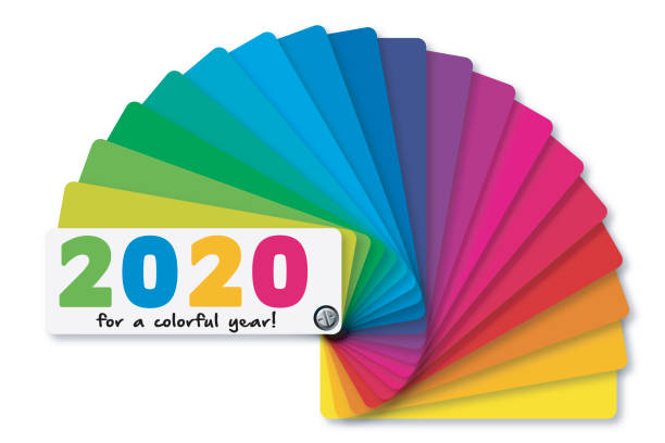 stockillustraties, clipart, cartoons en iconen met 2020 wenskaart met een kleurenschema en het kleurenpalet. - kleurenwaaier