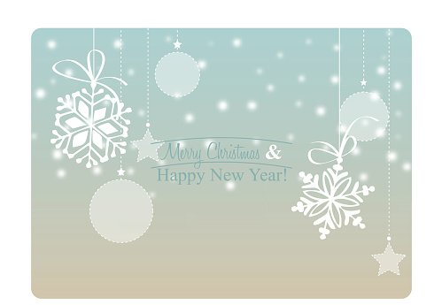 greeting card with christmas decorations and snowfall