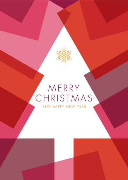 ilustraciones, imágenes clip art, dibujos animados e iconos de stock de tarjeta de felicitación con árbol de navidad geométrico - invitación - christmas card