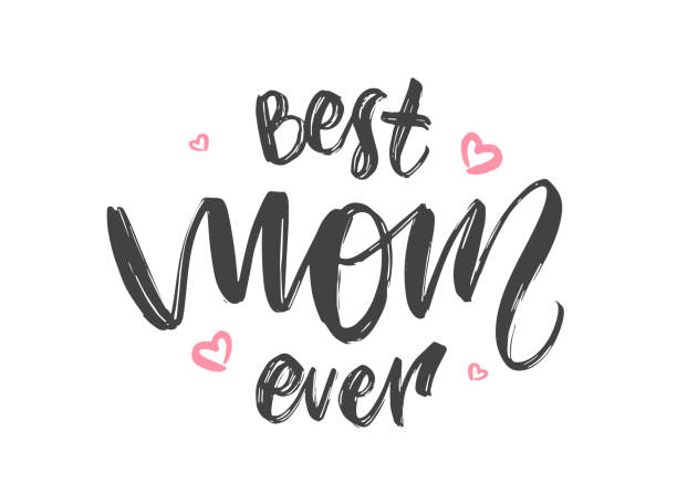 Greeting card with handwritten lettering of Best Mom Ever and pink hearts. Happy Mothers Day. Vector illustration: Greeting card with handwritten lettering of Best Mom Ever and pink hearts. Happy Mothers Day. quotes about family love stock illustrations
