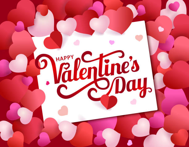 ilustraciones, imágenes clip art, dibujos animados e iconos de stock de tarjeta de felicitación con letras día de san valentín feliz - happy valentines day