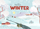 istock Greeting Card with Winter Landscape - Hello Winter 1344236281