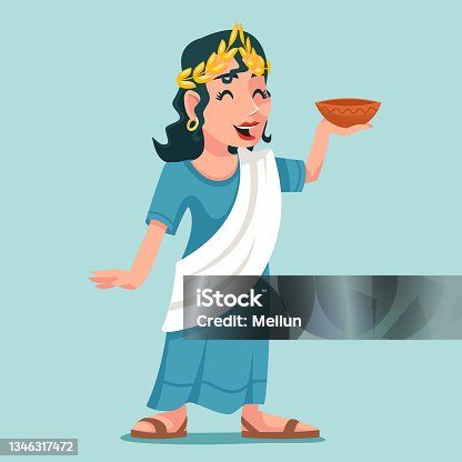 istock Greeting toast bowl drink woman roman female praise greek character icon water vine design vector illustration 1346317472