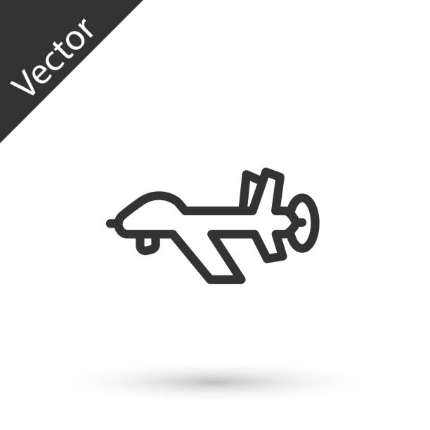Grey line UAV Drone icon isolated on white background. Military Unmanned aircraft spy. Vector Grey line UAV Drone icon isolated on white background. Military Unmanned aircraft spy. Vector. drone icons stock illustrations
