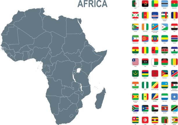 ilustrações de stock, clip art, desenhos animados e ícones de grey map of africa with flag against white background - tanzania object