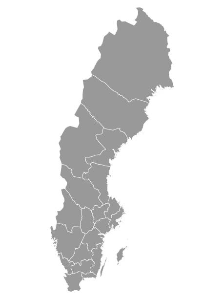 isveç bölgeleri gri haritası - sweden stock illustrations