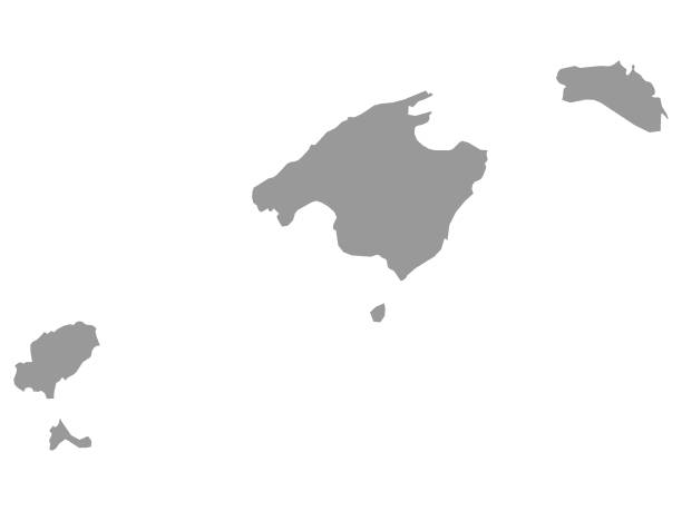 ilustrações de stock, clip art, desenhos animados e ícones de grey map of the spanish autonomous community of balearic islands - cargo canarias