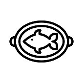 Grilled fish vector, Barbecue related line design editable stroke icon