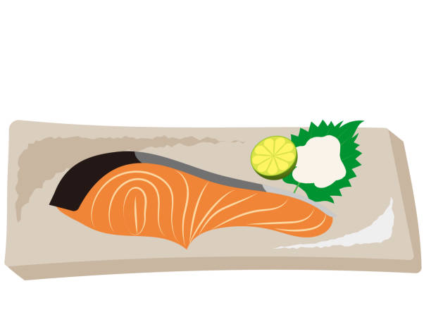 illustrations, cliparts, dessins animés et icônes de saumon grillé - filet de poisson