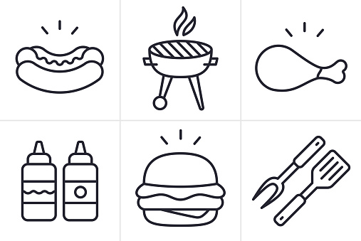 Grilling Food Cookout Line Icons and Symbols