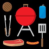 Vector illustration of a set of grilling icons in flat style.