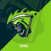 Grim reaper mascot logo design vector with modern illustration concept style for badge, emblem and t shirt printing. Angry reaper illustration for sport and e-sport team.