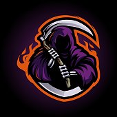 Reaper mascot logo design vector with modern illustration concept style for badge, emblem and t-shirt printing. Grim reaper illustration for e-sport