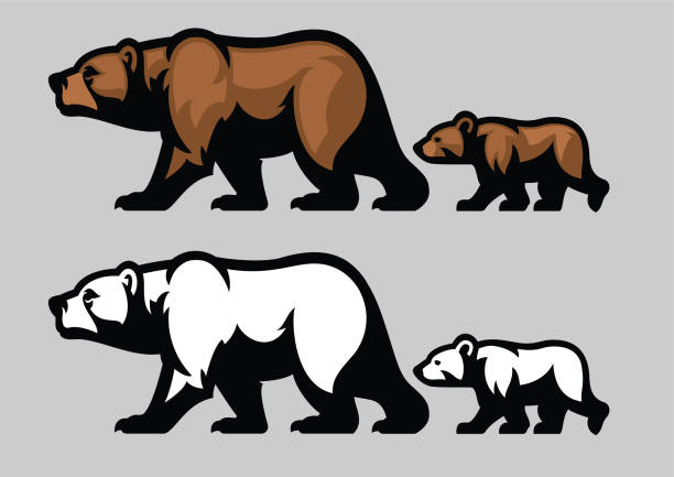 grizzly bear and her cubs vector of grizzly bear and her cubs cub stock illustrations