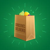 Three dimensional grocery food bag with shopping items.