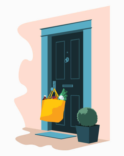 玄関の食料品店の袋 - 玄関のドア点のイラスト素材／クリップアート素材／マンガ素材／アイコン素材