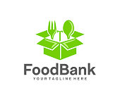 Grocery box, food, fork and spoon, design. Food bank, charitable foundation and organizations, vector design and illustration