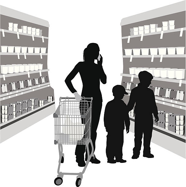 Grocery Family Vector Silhouette A-Digit supermarket silhouettes stock illustrations