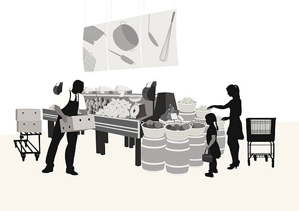 Grocery Help Vector Silhouette A-Digit supermarket silhouettes stock illustrations