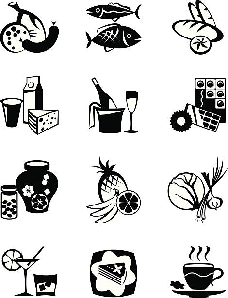 Grocery store and confectionery icons set Grocery store and confectionery icons set - vector illustration pasta silhouettes stock illustrations