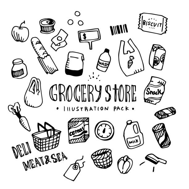 Grocery Store Illustration Pack Vector Illustration supermarket drawings stock illustrations