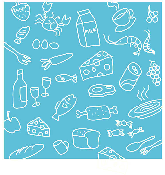 Grocery Wallpaper Background Stylish line-drawing of grocery store items. supermarket drawings stock illustrations