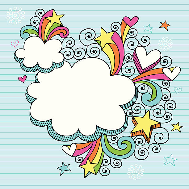 bildbanksillustrationer, clip art samt tecknat material och ikoner med groovy psychedelic cloud notebook doodles - cloud heart star, abstract