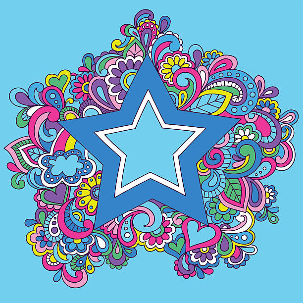 bildbanksillustrationer, clip art samt tecknat material och ikoner med groovy psychedelic star vector illustration - cloud heart star, abstract