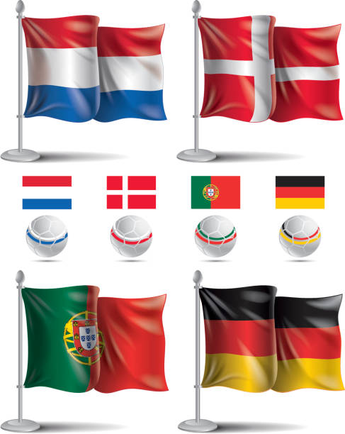 EURO 2012 Group B. Flags icons "Flags and balls icons of Netherlands,Denmark,Portugal and Germany. EURO 2012 Group B." michigan football stock illustrations