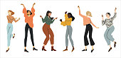 istock Group happy dancing people isolated on white background. Dance party illustration 1158298208