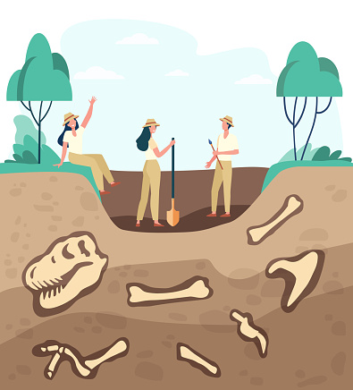 Group of archeologists discovering fossils