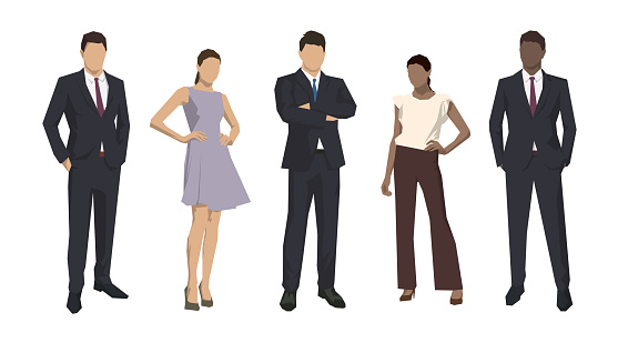 Group of business people, isolated business men and women. Set of flat design illustrations