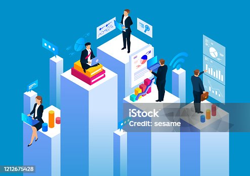 istock Group of businessmen working in business space, statistical analysis and management 1212675428