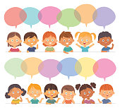 Vector Group of cartoon children talking