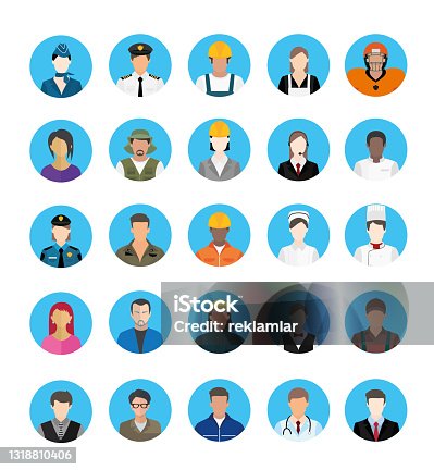 istock A group of cartoon worker characters with different professions. Businessmen and Business women avatars 1318810406