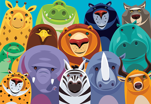 group of cheerful safari animals