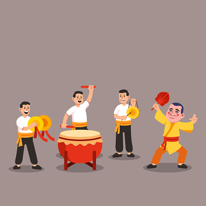 Group Of Chinese Traditional Musician Performing Illustration