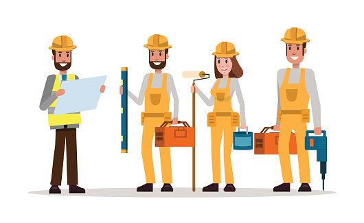 Group Of Construction Workers In Hard Hats Stock Illustration - Download  Image Now - iStock