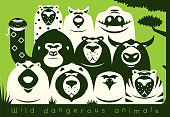 vector illustration of group of dangerous wild animals gathering
