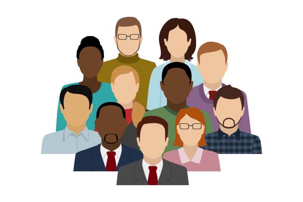 Group of different people. Office team. Vector illustration Group of different people. Office team. Vector illustration. obscured face stock illustrations
