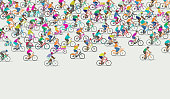 Mixed group Bicycles including racing bicycle, road bike, bike courier, boris bike, dockless bike and Mountain bike