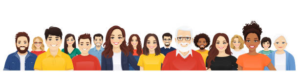 Group of diversity people vector art illustration