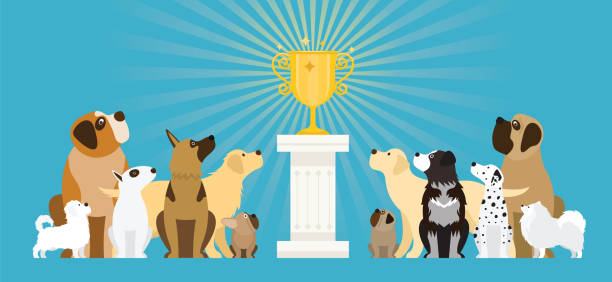 Group of Dog Breeds Looking at Trophy vector art illustration