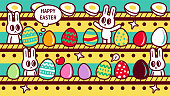 istock Group of Easter Bunnies making Easter Eggs in a factory with production lines 1303460449