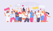 Large crowd of joyful people. Fans of show business or sports. Vector illustration