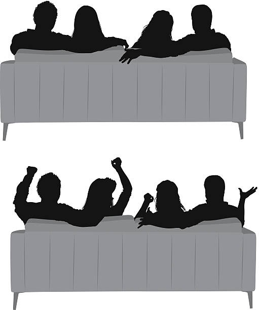 группа друзей, сидя на диване - sitting couch silhouettes stock illustratio...