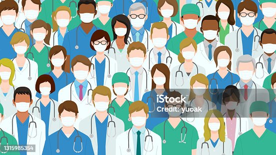 istock Group of health care workers in medical masks. 1315985354