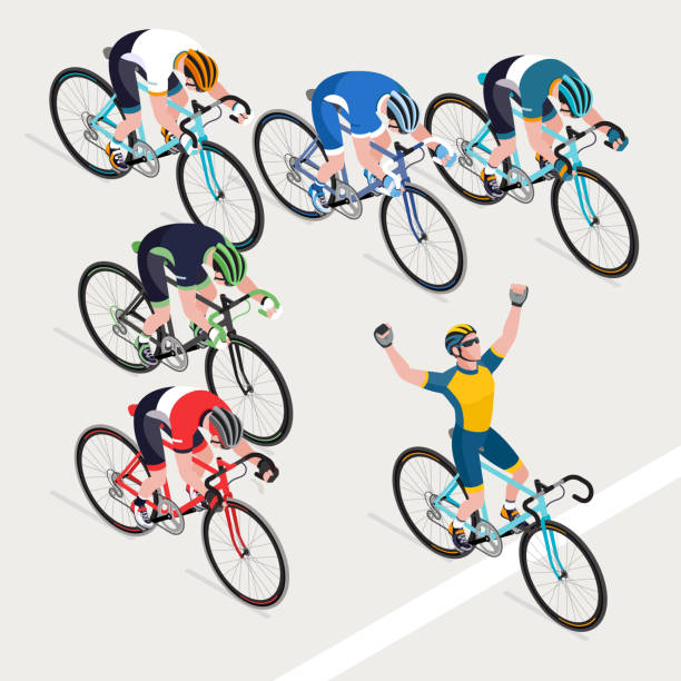 Group of man's cyclists in road bicycle racing got the winner bike race. Group of man's cyclists in road bicycle racing got the winner bike race. cycling borders stock illustrations