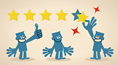 Blue Little Guy Characters Full Length Vector Art Illustration.
Group of men giving a rating of five stars and gesturing thumbs up.