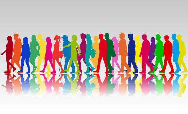 Group of people. Crowd of people silhouettes. vector art illustration